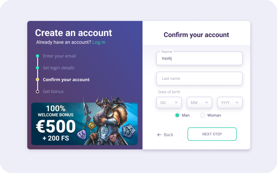SafeCasino Βήματα εγγραφής 3